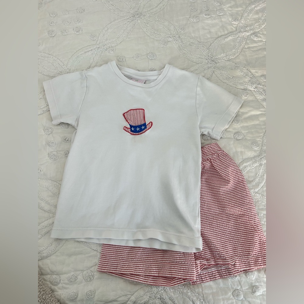 Posh Pickle toddler set 4T patriotic seersucker shorts and tshirt